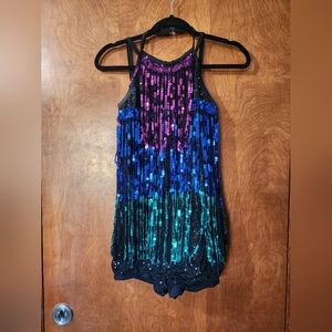 WEISSMAN Boom Boom Biketard MA Sequin Fringe Flapper Dance Costume